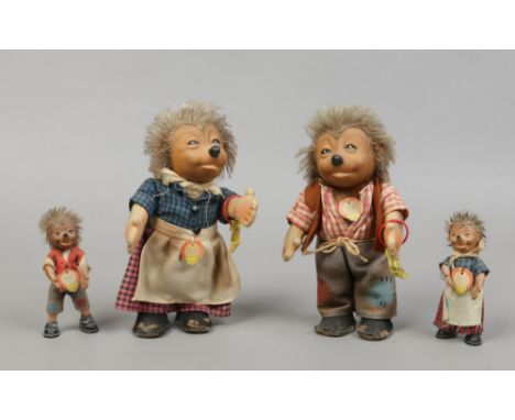 A set of four Steiff Mecki Nach Diehl film hedgehogs.