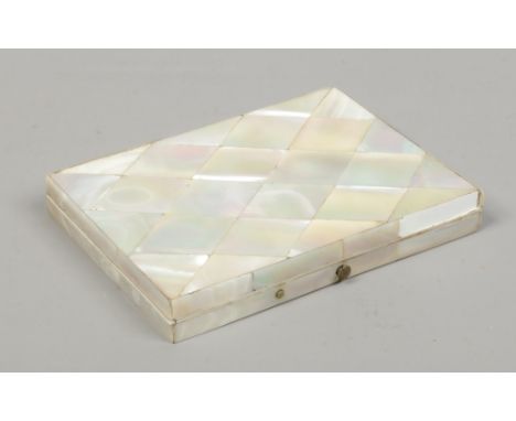 A mother of pearl parquetry inlaid card case.