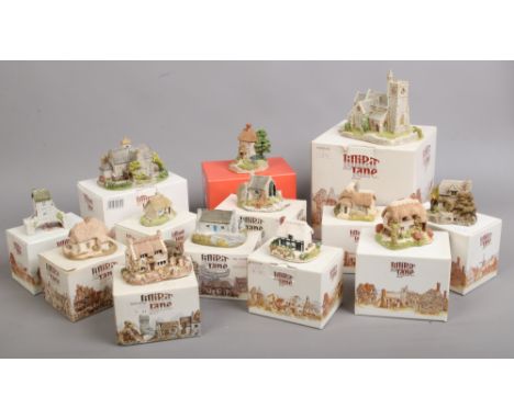 Thirteen boxed Lilliput Lane buildings, mostly with deeds.Condition report intended as a guide only.Tea caddy cottage with da
