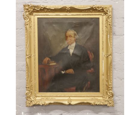 An early 20th century gilt framed oil portrait of a seated gentleman, 74.5cm x 61.5cm.Condition report intended as a guide on