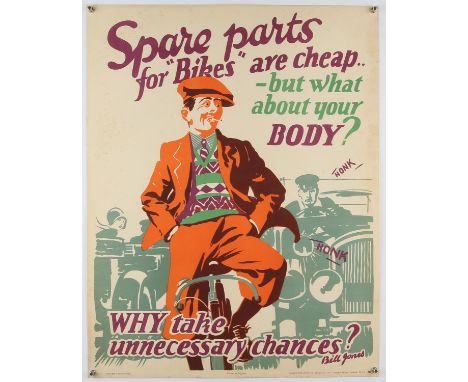 Spare Parts for Bikes are cheap but what about your body?' - Original Vintage information poster by Bill Jones, Printed in En