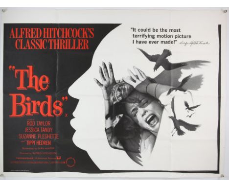 Alfred Hitchcock's The Birds (R-1980) British Quad film poster, folded, 30 x 40 inches.