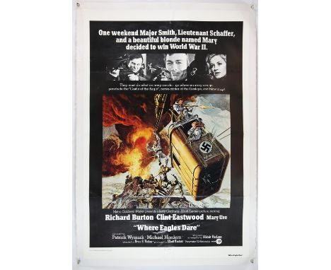 Where Eagles Dare (R-1973) US One Sheet film poster, starring Richard Burton and Clint Eastwood, linen backed, 27 x 41 inches