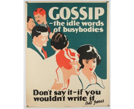 Gossip - the idle words of busybodies' - Original Vintage information poster by Bill Jones, Printed in England, Series 8, No.