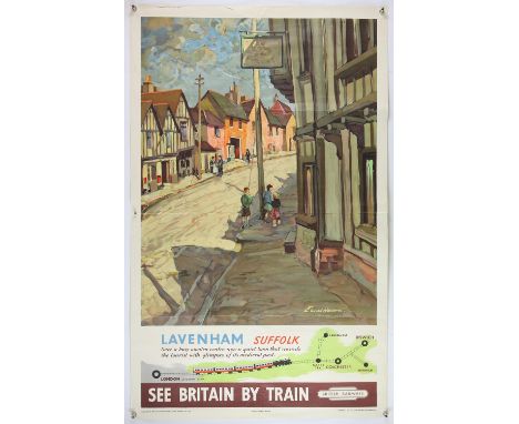 Lavenham Suffolk - Vintage Travel poster for British Railways, artwork by Edward Wesson, folded, 25 x 40 inches. 