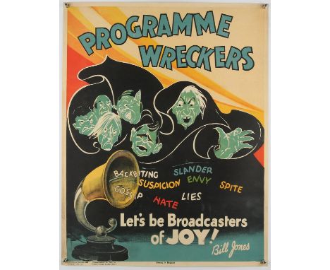 'Programme Wreckers' - Original Vintage information poster by Bill Jones, Printed in England, Copyright 1928, No. 32, rolled,