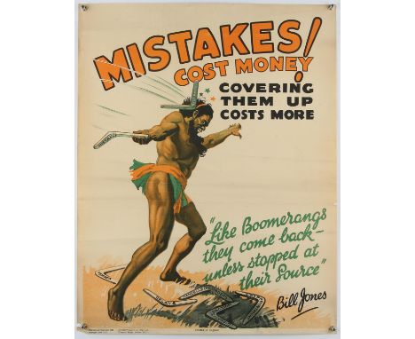 'Mistakes Cost Money!' - Original Vintage information poster by Bill Jones, Printed in England, Copyright 1928, No. 12, rolle