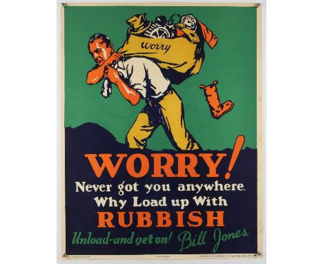 Worry! Never got you Anywhere' - Original Vintage information poster by Bill Jones, Printed in England, Series 8, No. 38, rol