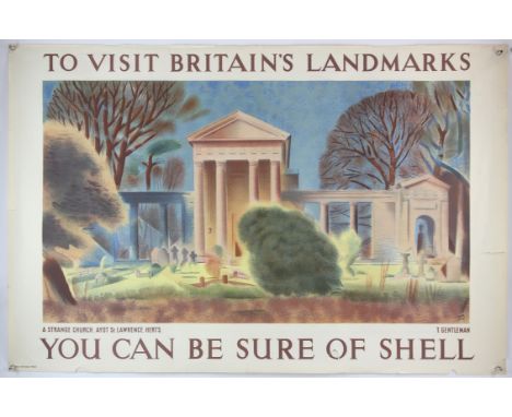 To Visit Britain's Landmarks You can be sure of Shell - Vintage advertising poster, A Strange Church, Ayot, St. Lawrence, Her