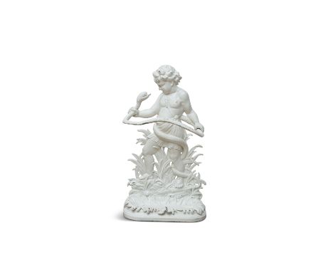 A VICTORIAN CAST IRON WHITE PAINTED STICK STAND, 19th century, modelled as the infant Hercules wrestling a snake and standing