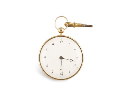 A FRENCH GOLD OPEN FACE POCKET WATCH, c.1800, by Etienne Mungier, Rue Neuve Des Petits Champs, Paris, surmounted with suspens