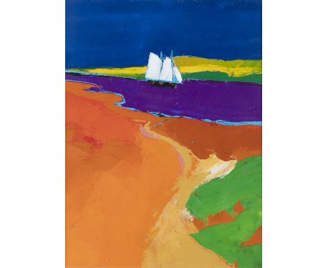 DONALD HAMILTON FRASER (1929-2009)Estuary Sailing BoatOil on paper, 27.5 x 20.5cmSigned bottom leftProvenance: With the Bohun
