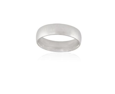 A MEN'S WEDDING BAND, the plain thick hoop in platinum, ring size R½