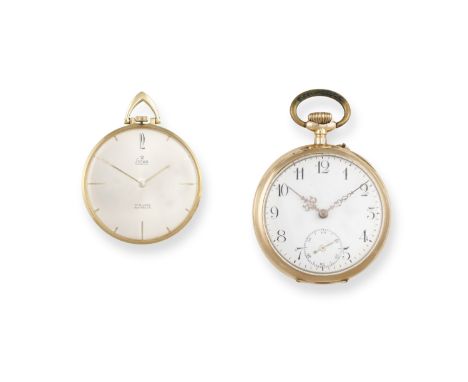 A FRENCH 14K GOLD OPEN FACE POCKET WATCH, 19th century, by Breguet, with white enamel dial and gilt metal hands, seconds subs