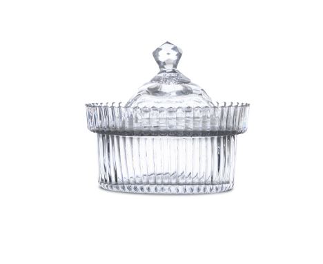 THE JAMESON COLLECTIONA WATERFORD FLUTED OVAL BUTTER DISH AND COVER, early 19th century, with tall faceted knobbed lid with p