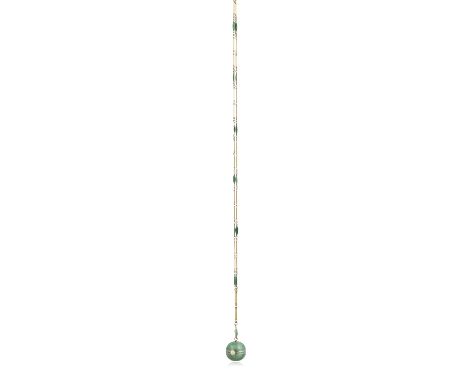 AN ENAMEL 'BALL' WATCH PENDANT ON CHAIN BY BUCHERER CIRCA 1930, the round-shaped ball watch pendant with Arabic numerals, dec