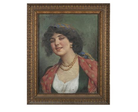 ITALIAN SCHOOL (19TH CENTURY)Portrait of woman with red scarfOil on canvas, 52.5 x 39.5 cm 