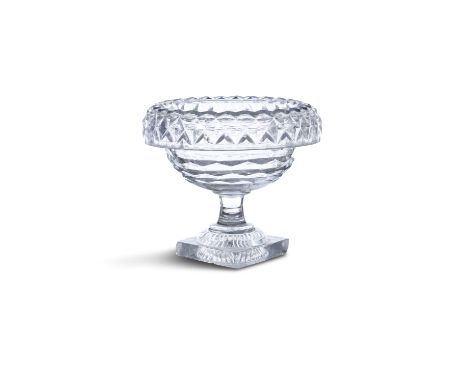 THE JAMESON COLLECTIONA SMALL IRISH CUT TURN-OVER BOWL, moulded on 'lemon squeezer' foot, with pedestal base, 14cm high, 17cm