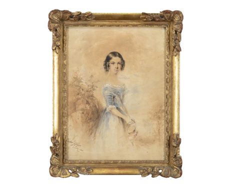 EDWIN HAYES RHA RI ROI (1819-1904)Portrait of a Young Girl in BlueWatercolour, 39 x 29cmSigned and dated 1842
