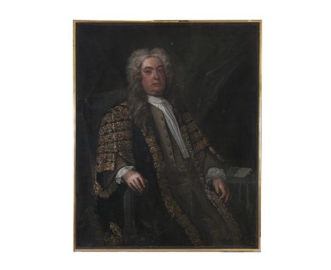 ATTRIBUTED TO FRANCIS BINDON (1690 -1765)Portrait of Marmaduke Coghill, 3/4 length seated wearing a full wig and ceremonial r