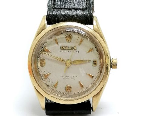 Rolex c.1954 9ct gold cased oyster perpetual chronometer wristwatch (32mm case with deterioration to original dial and slight