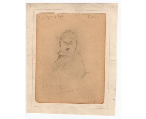 L S Lowry 1960 mounted pencil sketch of a kid - approx 20cm x 16cm ~ Laurence Stephen Lowry (1887–1976) 