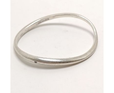 Silver irregular shape bangle set with diamond by HO - 7cm internal &amp; 33g total weight 