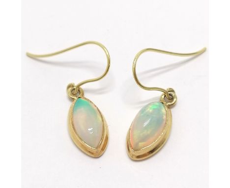 Silver gilt opal earrings with 9ct marked gold hooks - 2.5cm &amp; 2.7g total weight 