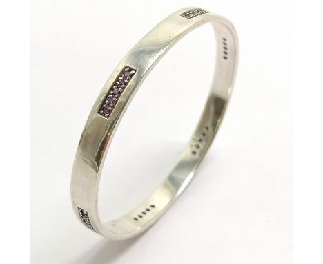 Silver bangle by HO set with purple stones - 6.5cm across &amp; 26g total weight 