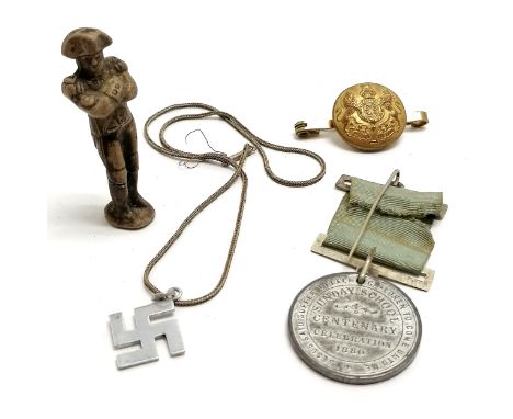 Antique Napoleon meerschaum pipe tamper (5.5cm &amp; a/f), aircraft aluminium swastika pendant on chain etc 