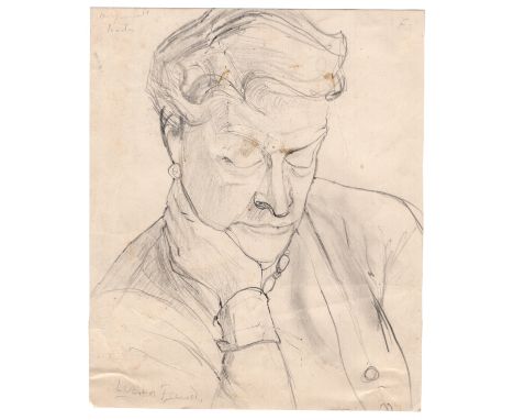 Lucian Freud pencil sketch - self portrait wearing jewellery? - 24.1cm x 20.1cm ~ Lucian Michael Freud (1922–2011)