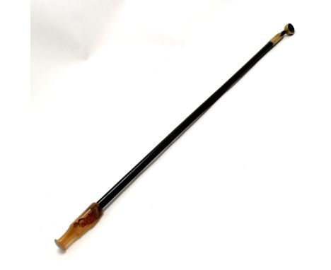 Antique (18th century or earlier) Chinese opium pipe with hardstone agate detailed mouthpiece with monkey decoration - 59cm
