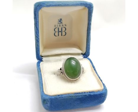 Chinese marked silver jade ring - size S &amp; 5.8g 