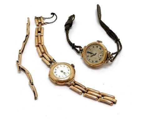 2 x vintage 9ct marked gold cased manual wind wristwatches (1 on a/f gold stretchy strap) - total weight 36g 