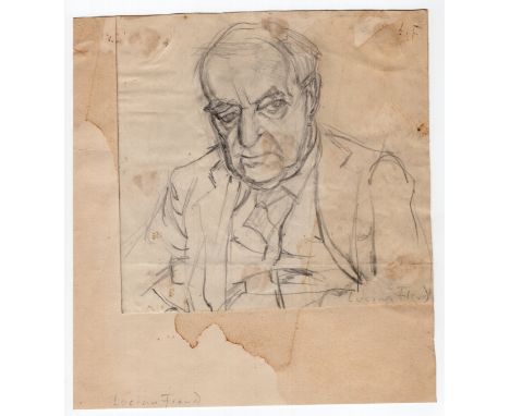 Lucian Freud mounted pencil sketch of a gentleman - mount 21.5cm x 19.7cm ~ Lucian Michael Freud (1922–2011)