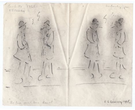 L S Lowry 1965 pen &amp; ink sketch on tissue paper of 4 men smoking - 20.5cm x 25.5cm &amp; has some creasing ~ Laurence Ste