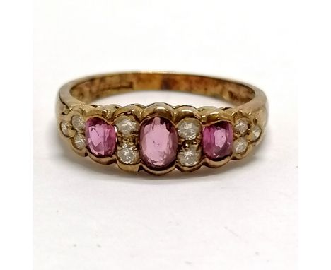 9ct hallmarked gold ruby &amp; diamond ring - size M &amp; 2.1g total weight - SOLD ON BEHALF OF THE NEW BREAST CANCER UNIT A