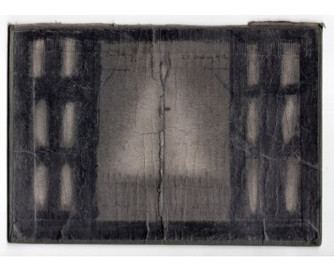 L S Lowry 1958 drawing on board (back cover of a book) of a street light + railings + buildings (with home address on reverse