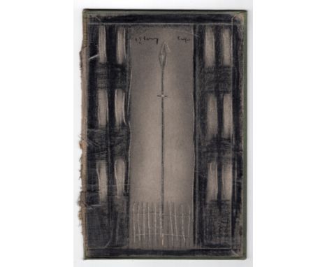 L S Lowry drawing on board (back cover of a book) of street light + railings + buildings - 21cm x 14cm ~ Laurence Stephen Low