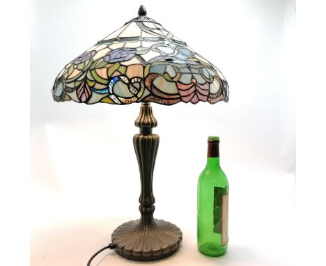Tiffany style leaded glass large scale lamp on metal base - 60cm high with no obvious damage 
