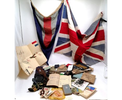Qty of oddments inc 1957-71 Flight book, signed 1977 pennant flag presented to Group Captain K G B Bonney, girl guide badges,