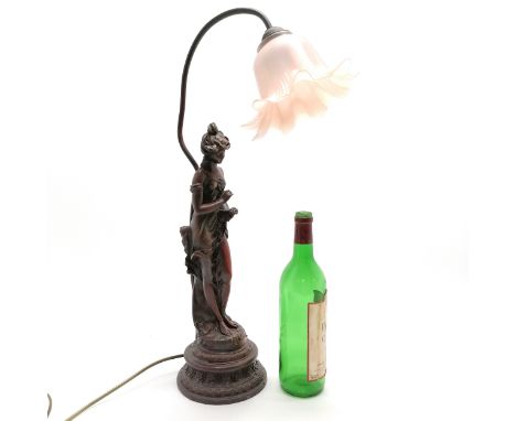 Antique style Fleurs des champs figural lamp with glass shade - 58cm high &amp; no obvious damage 
