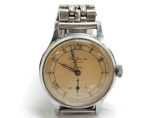 J W Benson Tropical manual wind 32mm cased stainless steel watch - running BUT WE CANNOT GUARANTEE THE TIMEKEEPING OR RUNNING