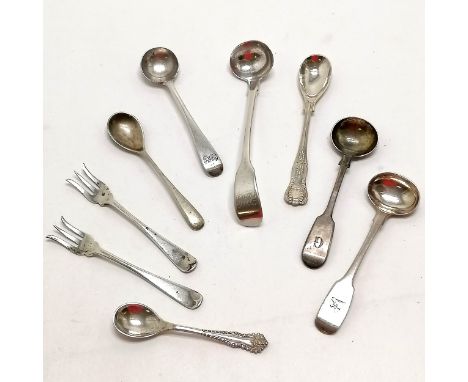 Qty of antique silver condiment cutlery inc 2 x Exeter silver &amp; Georgian, Victorian small ladle (11.5cm), pair of sardine