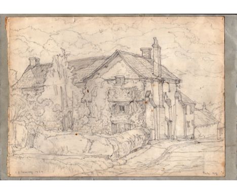 L S Lowry mounted 1959 pencil sketch of a building - page 29.5cm x 42cm &amp; has a some pin holes + a 1cm tear at the top ~ 
