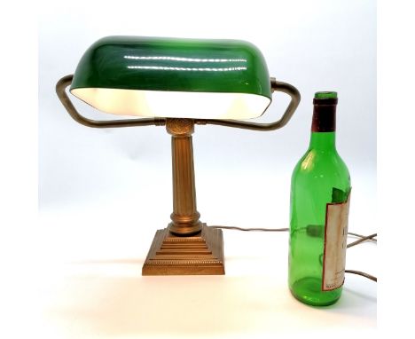 Good quality Laura Ashley brass bankers lamp with green glass shade - 36cm high 