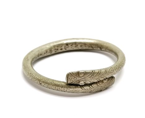 Heavy antique white metal snake bangle / currency - 10cm across &amp; 239g 