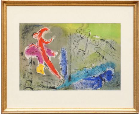 MARC CHAGALL, 'Vision of Paris', original colour lithograph, 1952, Moulot ref: M.81, printed by Mourlot, 35cm x 52cm, framed 