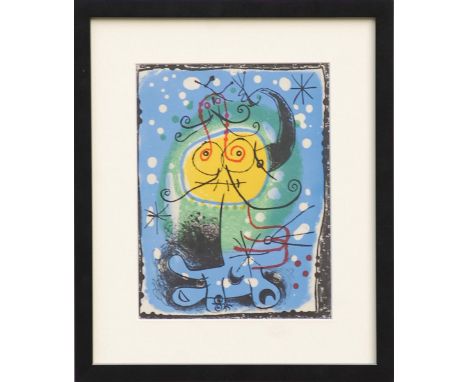 JOAN MIRO, 'Personnage', original colour lithograph, 1957, printed by Mourlot, 31cm x 23cm, framed and glazed.