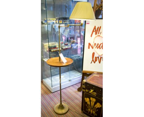 FLOOR READING LAMP, with tray and shade by Besselink & Jones, adjustable height.